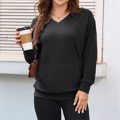 💖2026 Autumn’s Sale 70% OFF✨🍂Women's Hoodless V-neck Sweatshirt With Kangaroo Pocket Longsleeve Oversized Casual Style Shirt