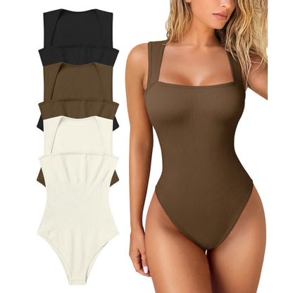 Hot Sale!🔥Sexy Ribbed Strappy Square Neck Sleeveless Bodysuits🔥