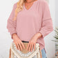 💥Last Day Special Sale 70% OFF👚Womens 3/4 Lantern Sleeve Casual V-Neck T-Shirts Pleated Loose Hollow-Out Blouse