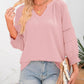 💥Last Day Special Sale 70% OFF👚Womens 3/4 Lantern Sleeve Casual V-Neck T-Shirts Pleated Loose Hollow-Out Blouse