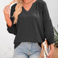 💥Last Day Special Sale 70% OFF👚Womens 3/4 Lantern Sleeve Casual V-Neck T-Shirts Pleated Loose Hollow-Out Blouse