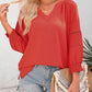 💥Last Day Special Sale 70% OFF👚Womens 3/4 Lantern Sleeve Casual V-Neck T-Shirts Pleated Loose Hollow-Out Blouse