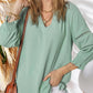 💥Last Day Special Sale 70% OFF👚Womens 3/4 Lantern Sleeve Casual V-Neck T-Shirts Pleated Loose Hollow-Out Blouse