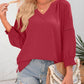 💥Last Day Special Sale 70% OFF👚Womens 3/4 Lantern Sleeve Casual V-Neck T-Shirts Pleated Loose Hollow-Out Blouse