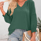 💥Last Day Special Sale 70% OFF👚Womens 3/4 Lantern Sleeve Casual V-Neck T-Shirts Pleated Loose Hollow-Out Blouse
