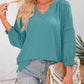 💥Last Day Special Sale 70% OFF👚Womens 3/4 Lantern Sleeve Casual V-Neck T-Shirts Pleated Loose Hollow-Out Blouse