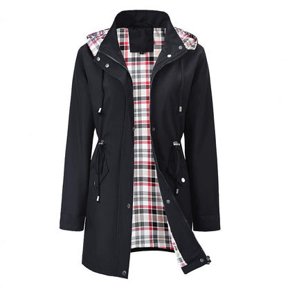 🥰50% OFF🧥Women's Solid-Color Hooded Windbreaker Jacket🍃Drawstring Waist, Zip & Button Closure, Waterproof Long-Sleeve Casual Outerwear Coat for Spring & Fall