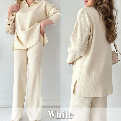 🍂Limited-Time 50% OFF🍂V-Neck Casual Slit Knitted Two-Piece Set