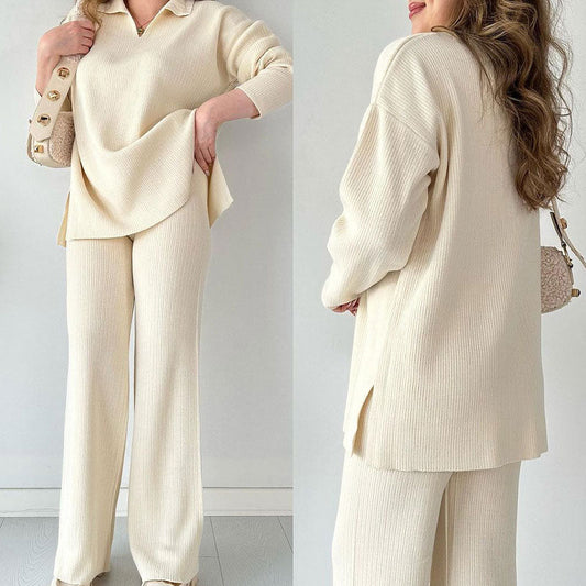 🍂Limited-Time 50% OFF🍂V-Neck Casual Slit Knitted Two-Piece Set