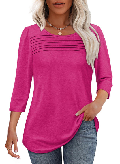 🔥Last Day 60% OFF🔥 2025 Women's 3/4 Length Sleeve Top Pleated Front T-Shirt