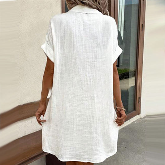 🔥Summer New🔥Women's Buttoned Short Sleeve Pocket Casual Shirt Dress