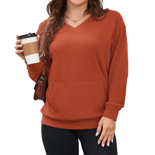 💖2026 Autumn’s Sale 70% OFF✨🍂Women's Hoodless V-neck Sweatshirt With Kangaroo Pocket Longsleeve Oversized Casual Style Shirt