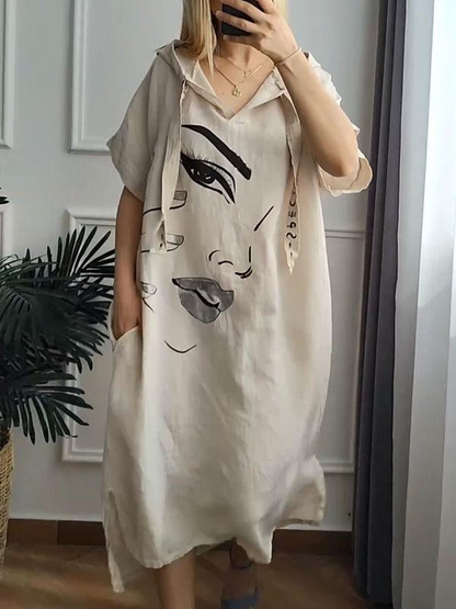 💐BUY 2 FREE SHIPPING💐Casual Loose Hoodie Dress with Face Print