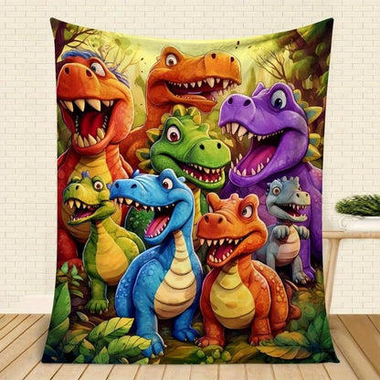 🎅Christmas Sale - ONLY ￡9.99 !!🎄Soft Throw Blanket Cute Smiling Dinosaurs HD Digital Print Flannel🦕🔥