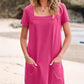 💕Summer Hot Sale 60% OFF 💃Women's Casual Square Neck Pocket Short Sleeve Dress with Pockets