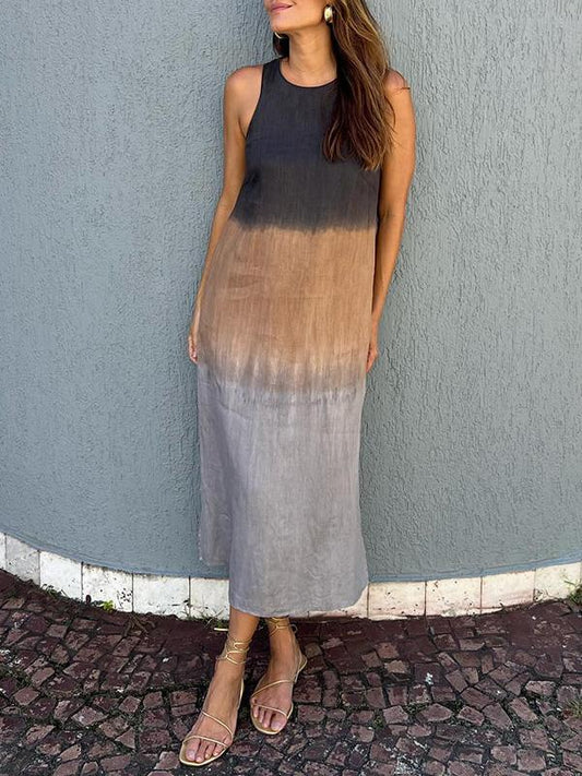 🌷Free Shipping⏳Women's Casual Cotton Linen Slit Gradient Tie-dye Dress