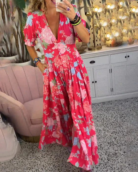 🔥Summer hot sales🔥 Free Shipping 💛cozy V-neck Long Dress with pocket