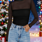 💃Last Day Sale 70% OFF🔥Women's Sparkle Mesh Sheer Long Sleeve Ruched Top