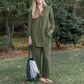 Women’s Elegant Vintage Cotton and Linen 2-piece Set with Long-sleeve Blouse and Pants