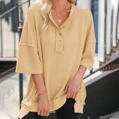 🔥Hot Sale💝Solid Color Loose Fit Casual Half-Button Top