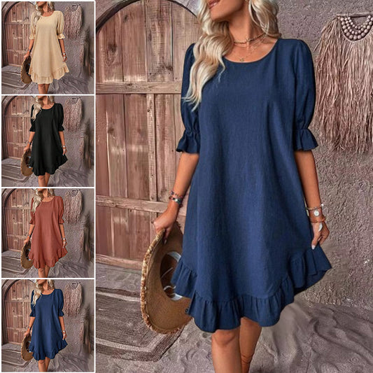 49% Off💥2024 New Plus Size Cotton linen dress with half sleeve and elegant skirt