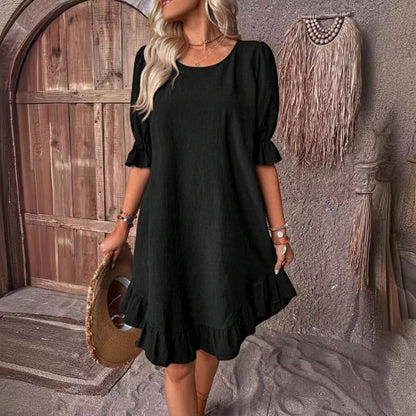 49% Off💥2024 New Plus Size Cotton linen dress with half sleeve and elegant skirt