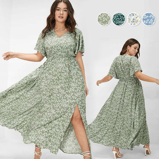 🌸Women's Bohemian Floral Split Maxi Dress With Elastic Waist