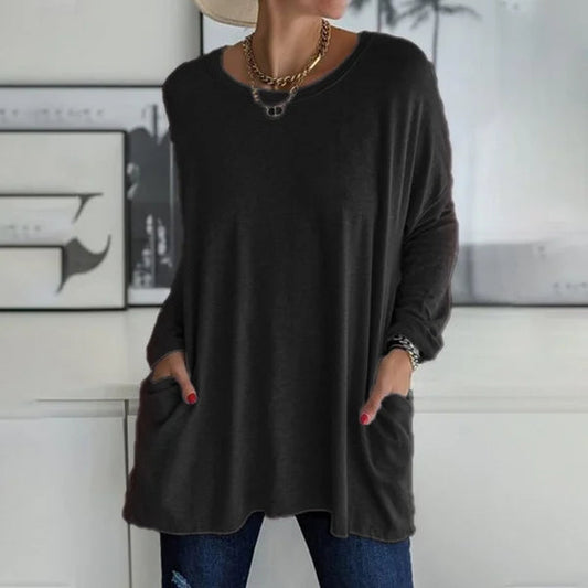 💖Buy 2 Free Shipping💖Women's Round Neck Long Sleeve Loose Pocket T-Shirt