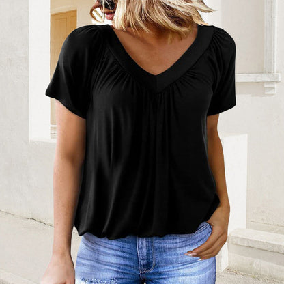 ✨2025 Hot Sale-50% Discount✨Women's Casual Pleated V-Neck Short-Sleeve Top