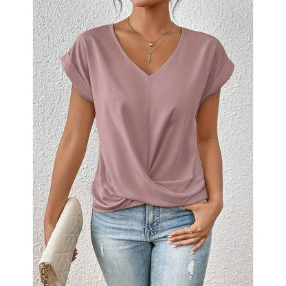 💥BIG SALE💷Best Price👚Casual Short Sleeve Elegant V-neck Twist Tee