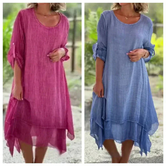 💖Limited Sale 50% OFF💖Women's Elegant Solid Color Round Neck Loose Fit Dress