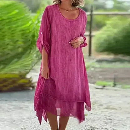 💖Limited Sale 50% OFF💖Women's Elegant Solid Color Round Neck Loose Fit Dress
