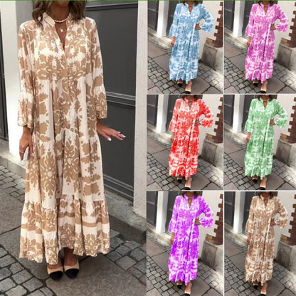 🌷Buy 2 Get 10% OFF🌸 Bohemian printed V-Neck maxi dress