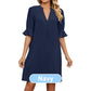 🎁Limited Time 60% OFF⏳🔥Women's Solid Color V-Neck Loose Fit Half Sleeve Dress