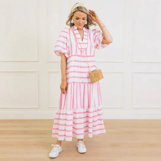 🌸SUMMER PROMOTION - 50%OFF🌸Women's Summer Striped Loose Casual Short Sleeve Dress