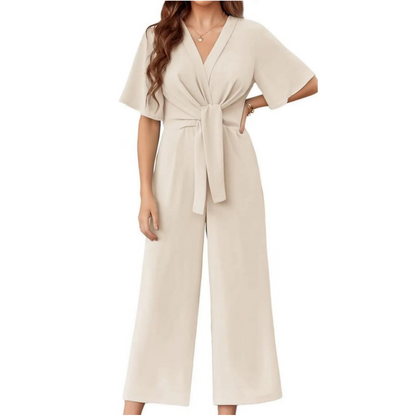 ⏰HOT SALE 49% OFF!!💖Women's Elegant V-Neck Wide Leg Waist Tie Jumpsuit