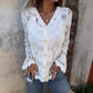 🌸 Hot Sale 50%OFF🌸Cutout Embroidered V-Neck Button Long Sleeve Top，Best gifts