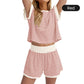 🔥Summer Hot Sale 50% Off🔥Crew Neck Striped Top & Elastic Waistband Shorts Set