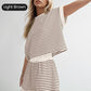 🔥Summer Hot Sale 50% Off🔥Crew Neck Striped Top & Elastic Waistband Shorts Set
