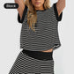 🔥Summer Hot Sale 50% Off🔥Crew Neck Striped Top & Elastic Waistband Shorts Set