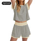 🔥Summer Hot Sale 50% Off🔥Crew Neck Striped Top & Elastic Waistband Shorts Set