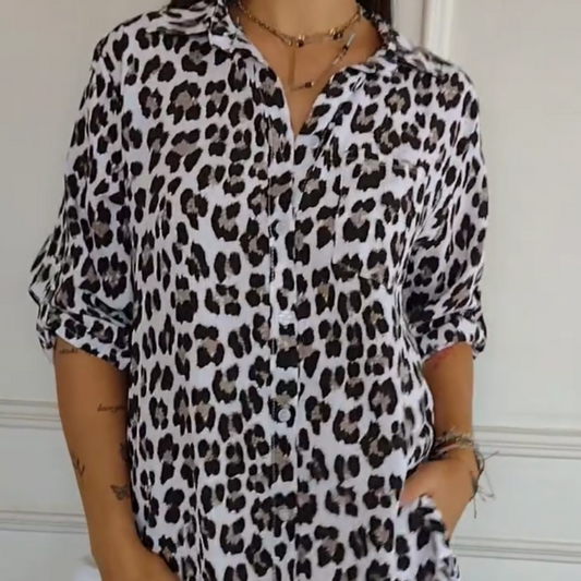 🎉Stylish Lapel Adjustable Sleeve Leopard Print Shirt