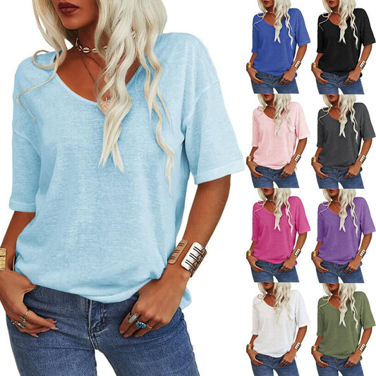 🔥This week's special price £13.99 & free shipping🔥Women's Solid Color V-Neck T-shirt
