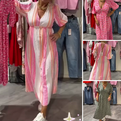 🌸Summer Limited Sale 50% OFF🎨 Women's V-Neck Printed Dress – Brushstrokes of Summer🌺