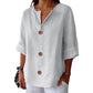 💓Limited Sale 50% Off💓Women's Loose V-Neck Top with Buttons and 3/4 Sleeves
