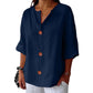 💓Limited Sale 50% Off💓Women's Loose V-Neck Top with Buttons and 3/4 Sleeves