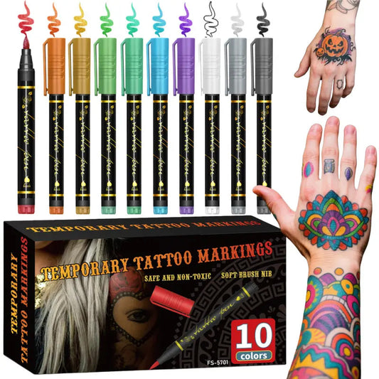 🌈Hot Sale 50% OFF🎨10-Color Temporary Tattoo Markers Set