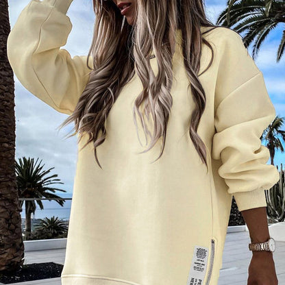 💥Winter Hot Sale 50% Off💥Long Sleeve Pullover Zipper Slit Casual Sweatshirt Dress