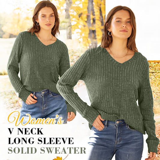 💖LAST DAY-50% OFF✨Women's Casual Long Sleeve V-Neck Knit Tunic Top