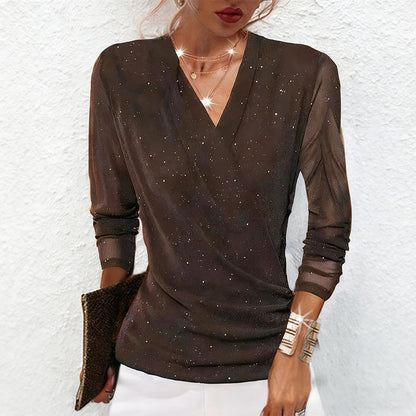 💕Hot Sale 50% OFF💕Women's Sparkle Crossover V-Neck Long Sleeve Top